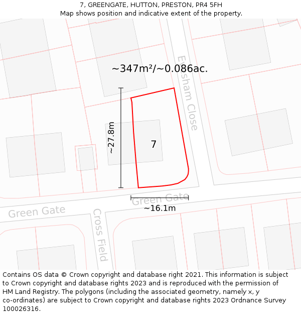 7, GREENGATE, HUTTON, PRESTON, PR4 5FH: Plot and title map
