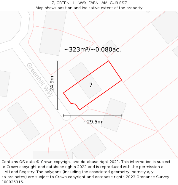 7, GREENHILL WAY, FARNHAM, GU9 8SZ: Plot and title map
