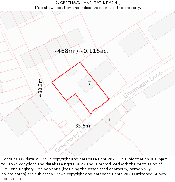 7, GREENWAY LANE, BATH, BA2 4LJ: Plot and title map