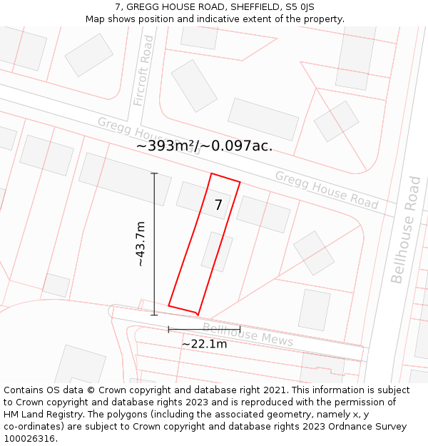 7, GREGG HOUSE ROAD, SHEFFIELD, S5 0JS: Plot and title map