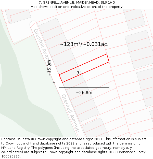 7, GRENFELL AVENUE, MAIDENHEAD, SL6 1HQ: Plot and title map