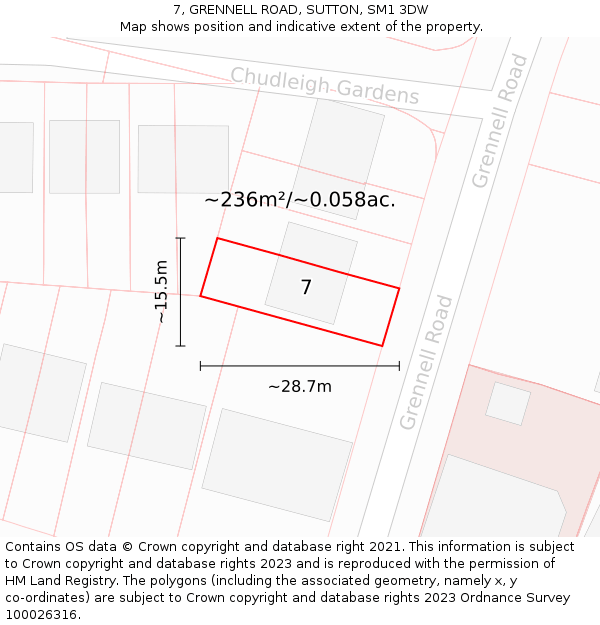 7, GRENNELL ROAD, SUTTON, SM1 3DW: Plot and title map