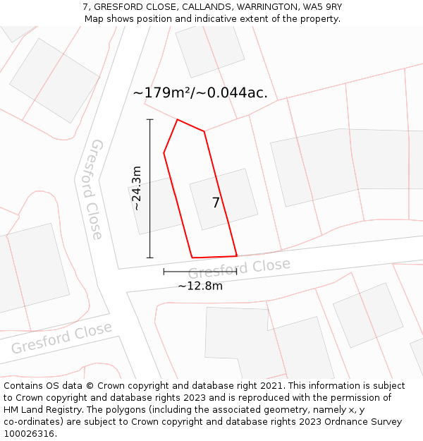 7, GRESFORD CLOSE, CALLANDS, WARRINGTON, WA5 9RY: Plot and title map