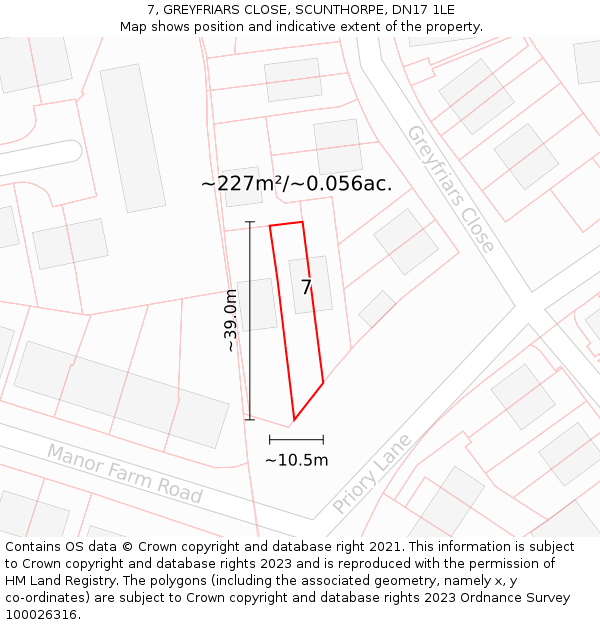 7, GREYFRIARS CLOSE, SCUNTHORPE, DN17 1LE: Plot and title map