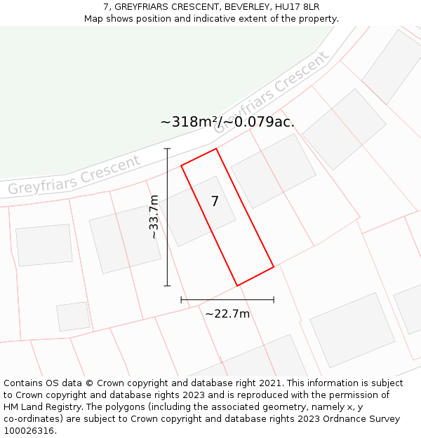 7, GREYFRIARS CRESCENT, BEVERLEY, HU17 8LR: Plot and title map