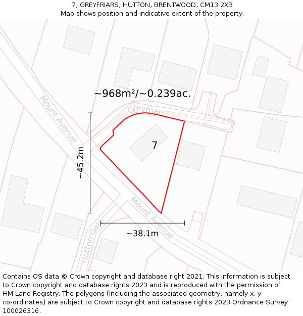 7, GREYFRIARS, HUTTON, BRENTWOOD, CM13 2XB: Plot and title map
