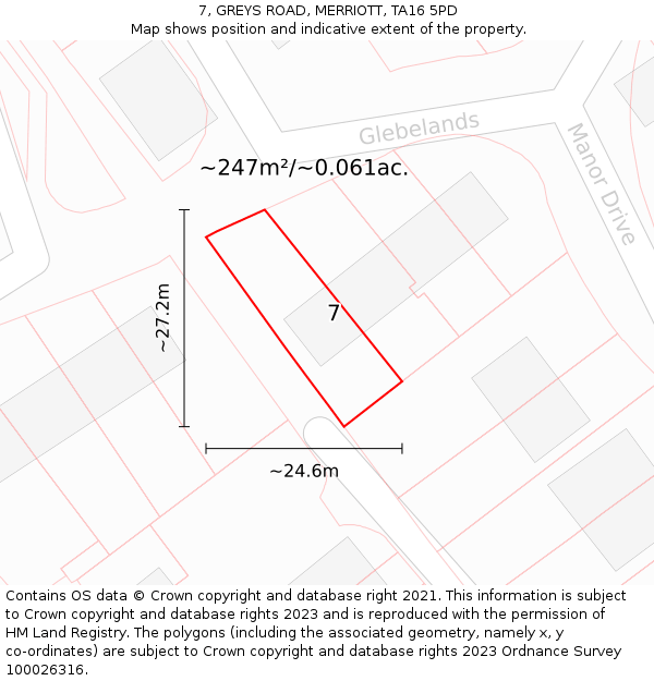 7, GREYS ROAD, MERRIOTT, TA16 5PD: Plot and title map