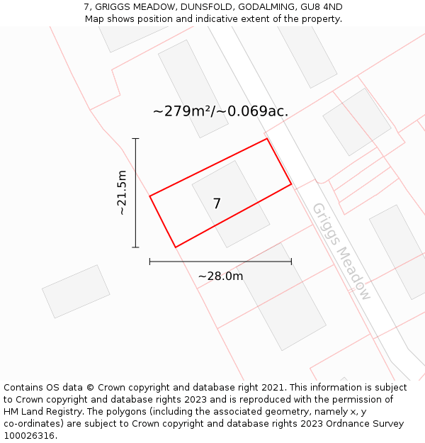 7, GRIGGS MEADOW, DUNSFOLD, GODALMING, GU8 4ND: Plot and title map