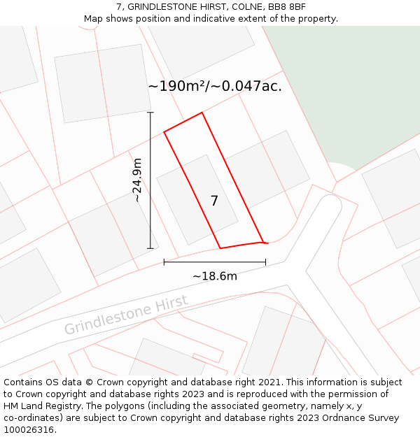 7, GRINDLESTONE HIRST, COLNE, BB8 8BF: Plot and title map