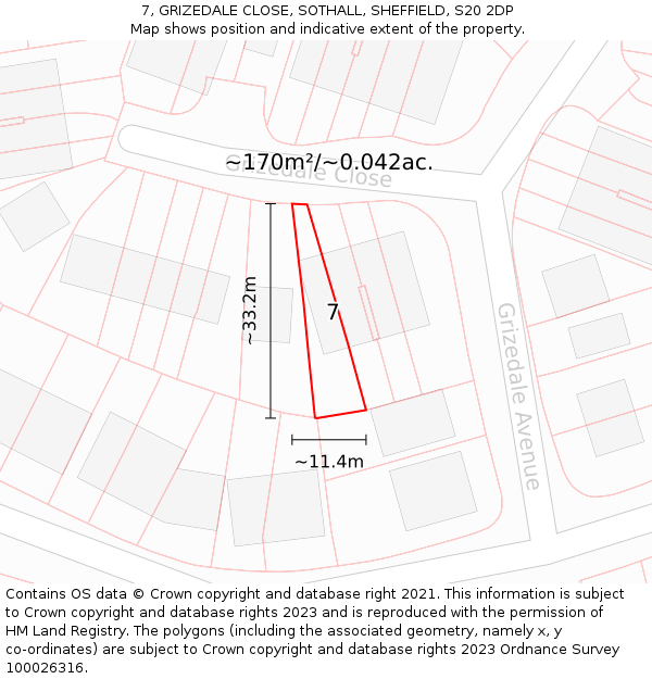 7, GRIZEDALE CLOSE, SOTHALL, SHEFFIELD, S20 2DP: Plot and title map