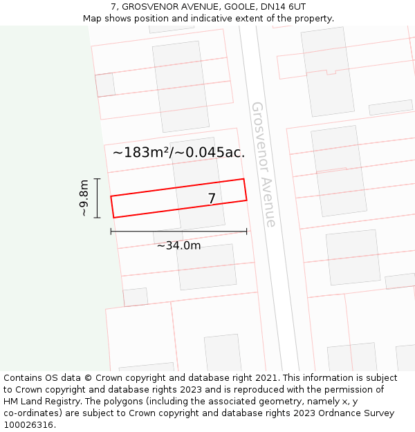 7, GROSVENOR AVENUE, GOOLE, DN14 6UT: Plot and title map