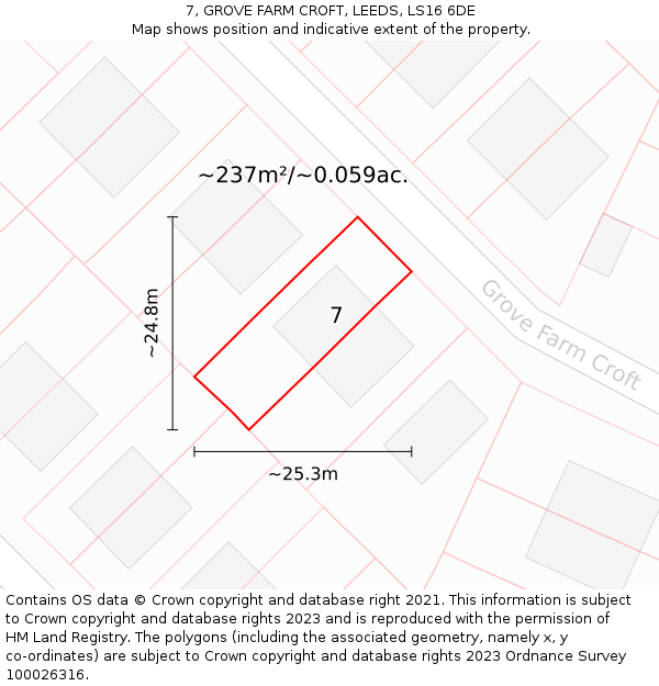 7, GROVE FARM CROFT, LEEDS, LS16 6DE: Plot and title map