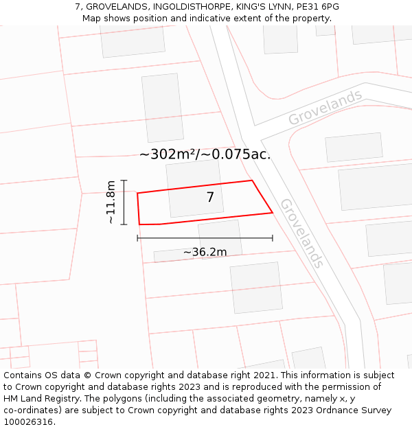 7, GROVELANDS, INGOLDISTHORPE, KING'S LYNN, PE31 6PG: Plot and title map