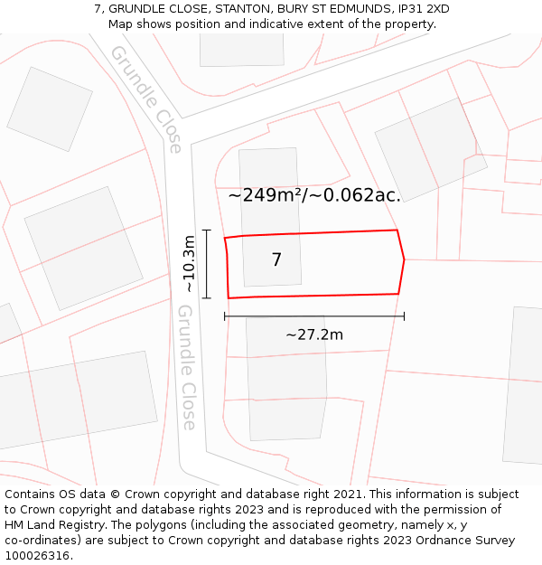 7, GRUNDLE CLOSE, STANTON, BURY ST EDMUNDS, IP31 2XD: Plot and title map