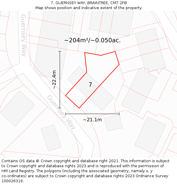 7, GUERNSEY WAY, BRAINTREE, CM7 2FB: Plot and title map