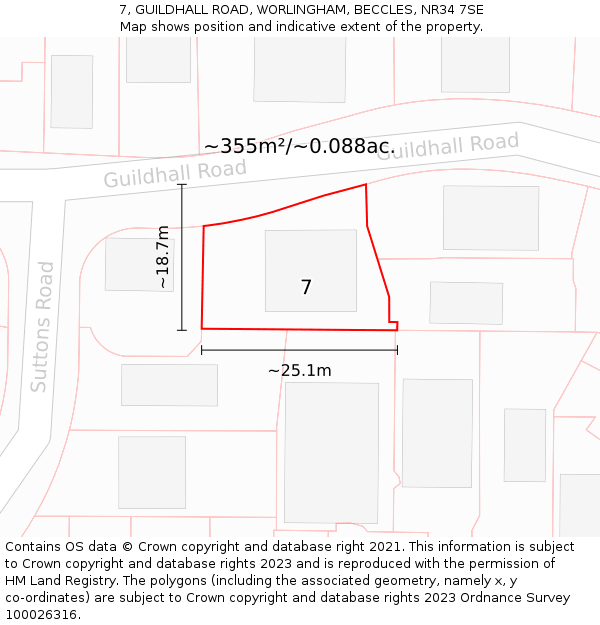 7, GUILDHALL ROAD, WORLINGHAM, BECCLES, NR34 7SE: Plot and title map