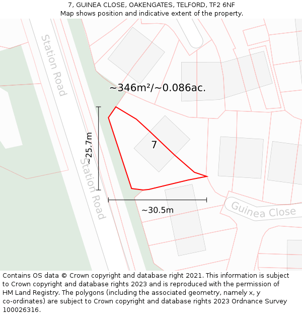 7, GUINEA CLOSE, OAKENGATES, TELFORD, TF2 6NF: Plot and title map