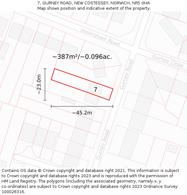 7, GURNEY ROAD, NEW COSTESSEY, NORWICH, NR5 0HA: Plot and title map