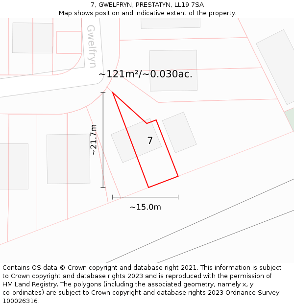 7, GWELFRYN, PRESTATYN, LL19 7SA: Plot and title map