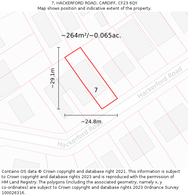 7, HACKERFORD ROAD, CARDIFF, CF23 6QY: Plot and title map