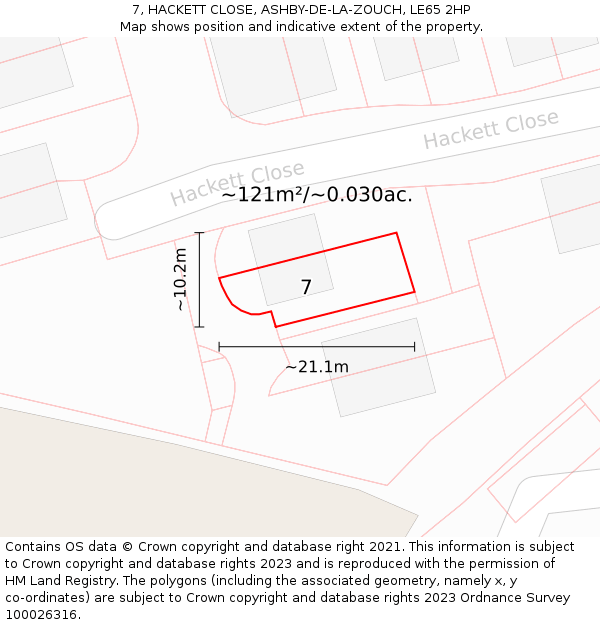 7, HACKETT CLOSE, ASHBY-DE-LA-ZOUCH, LE65 2HP: Plot and title map