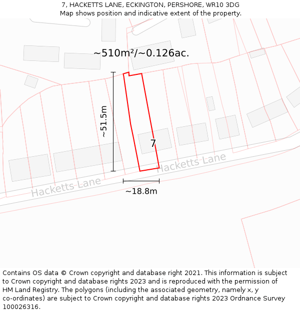 7, HACKETTS LANE, ECKINGTON, PERSHORE, WR10 3DG: Plot and title map