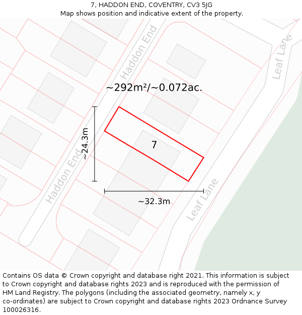 7, HADDON END, COVENTRY, CV3 5JG: Plot and title map