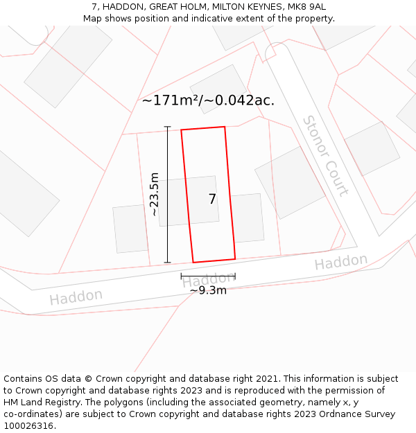 7, HADDON, GREAT HOLM, MILTON KEYNES, MK8 9AL: Plot and title map