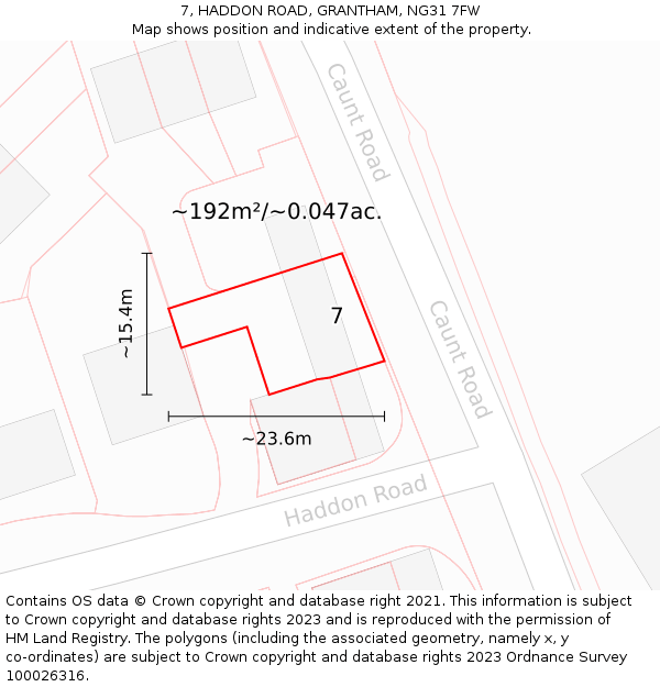 7, HADDON ROAD, GRANTHAM, NG31 7FW: Plot and title map