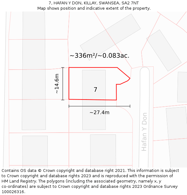7, HAFAN Y DON, KILLAY, SWANSEA, SA2 7NT: Plot and title map