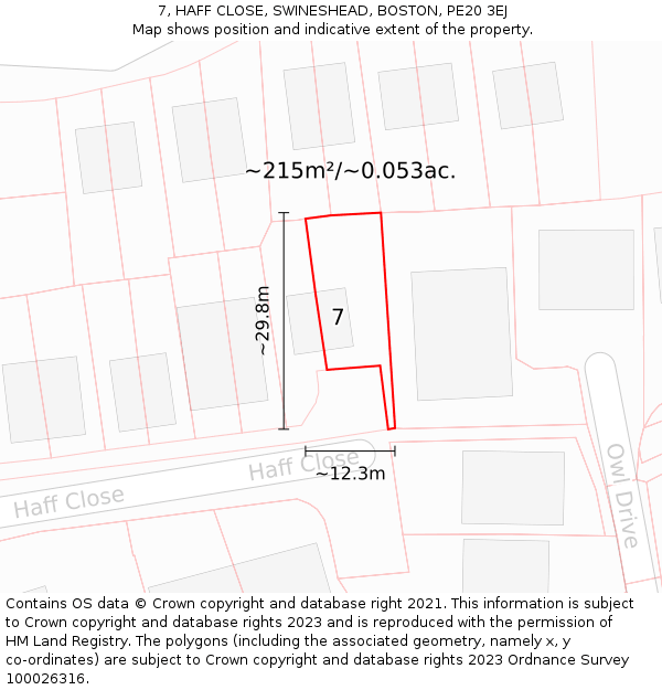 7, HAFF CLOSE, SWINESHEAD, BOSTON, PE20 3EJ: Plot and title map
