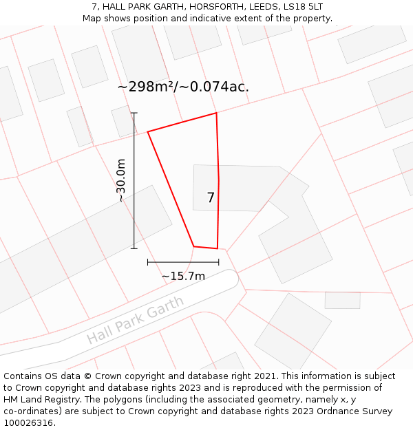 7, HALL PARK GARTH, HORSFORTH, LEEDS, LS18 5LT: Plot and title map