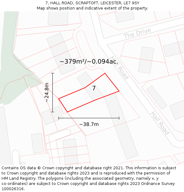 7, HALL ROAD, SCRAPTOFT, LEICESTER, LE7 9SY: Plot and title map
