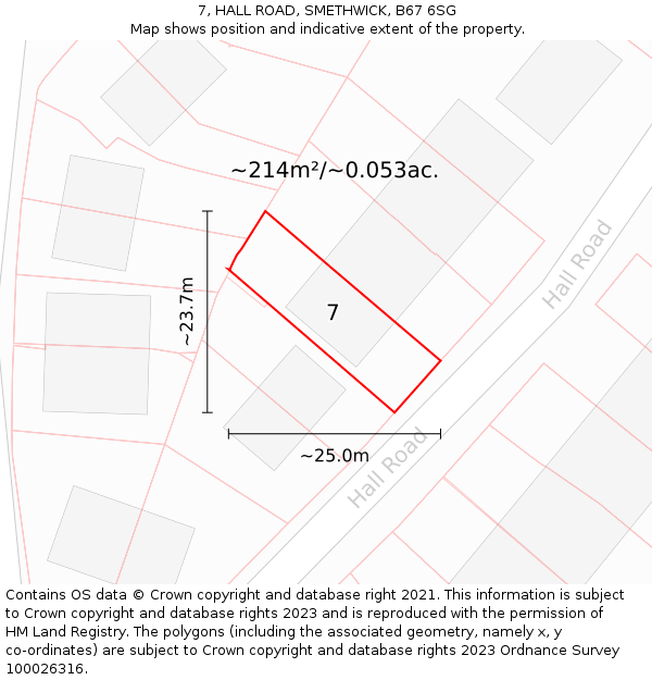 7, HALL ROAD, SMETHWICK, B67 6SG: Plot and title map