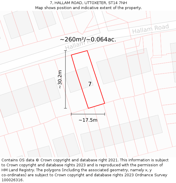 7, HALLAM ROAD, UTTOXETER, ST14 7NH: Plot and title map
