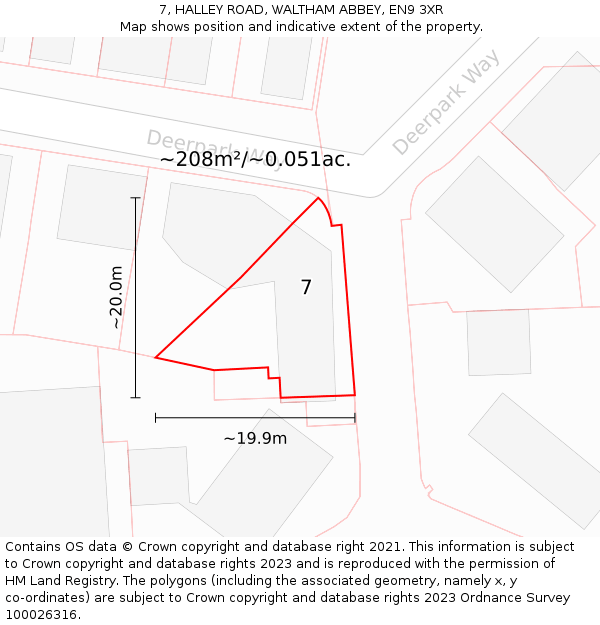 7, HALLEY ROAD, WALTHAM ABBEY, EN9 3XR: Plot and title map