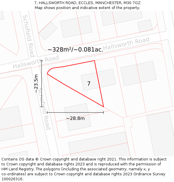 7, HALLSWORTH ROAD, ECCLES, MANCHESTER, M30 7GZ: Plot and title map