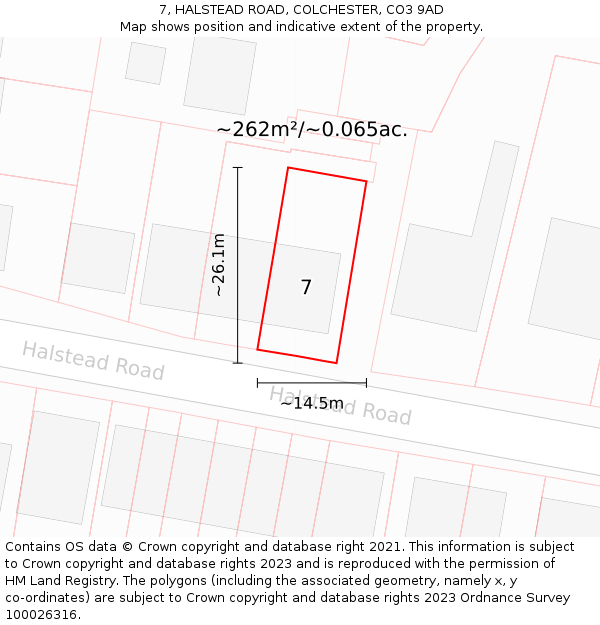 7, HALSTEAD ROAD, COLCHESTER, CO3 9AD: Plot and title map