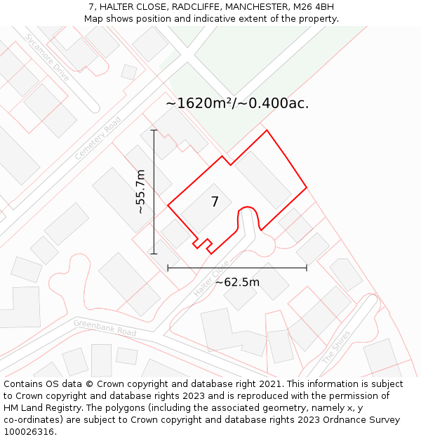 7, HALTER CLOSE, RADCLIFFE, MANCHESTER, M26 4BH: Plot and title map