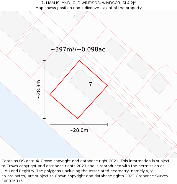 7, HAM ISLAND, OLD WINDSOR, WINDSOR, SL4 2JY: Plot and title map