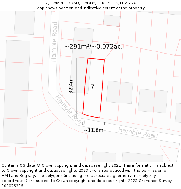 7, HAMBLE ROAD, OADBY, LEICESTER, LE2 4NX: Plot and title map