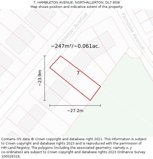 7, HAMBLETON AVENUE, NORTHALLERTON, DL7 8SW: Plot and title map