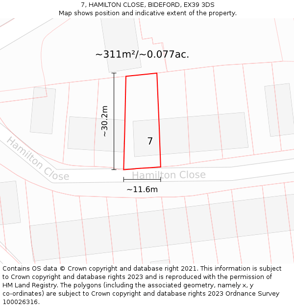 7, HAMILTON CLOSE, BIDEFORD, EX39 3DS: Plot and title map