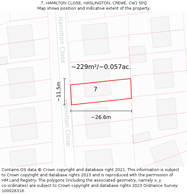 7, HAMILTON CLOSE, HASLINGTON, CREWE, CW1 5PQ: Plot and title map