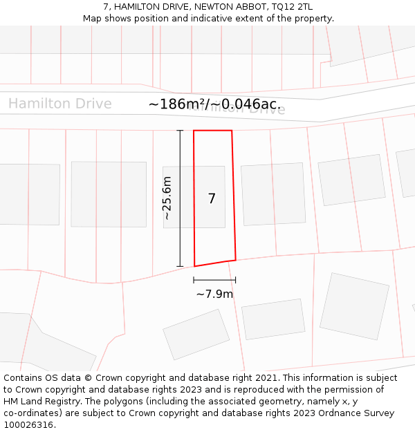 7, HAMILTON DRIVE, NEWTON ABBOT, TQ12 2TL: Plot and title map