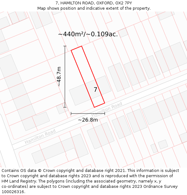 7, HAMILTON ROAD, OXFORD, OX2 7PY: Plot and title map