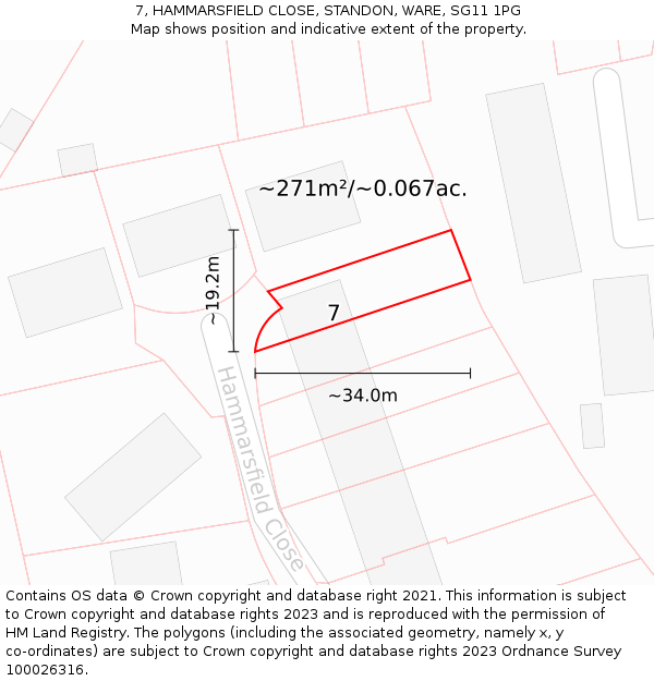 7, HAMMARSFIELD CLOSE, STANDON, WARE, SG11 1PG: Plot and title map