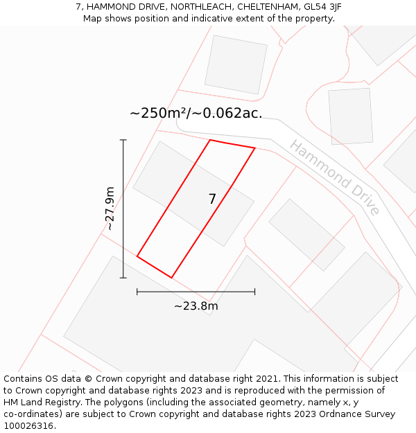 7, HAMMOND DRIVE, NORTHLEACH, CHELTENHAM, GL54 3JF: Plot and title map
