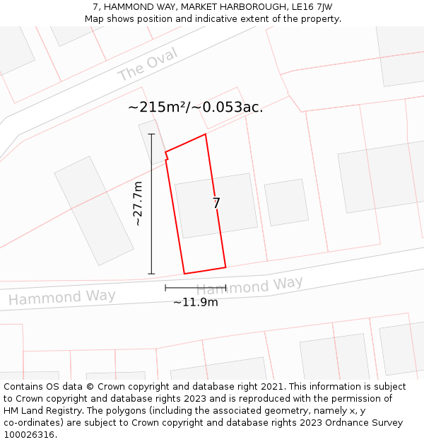 7, HAMMOND WAY, MARKET HARBOROUGH, LE16 7JW: Plot and title map