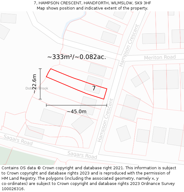 7, HAMPSON CRESCENT, HANDFORTH, WILMSLOW, SK9 3HF: Plot and title map